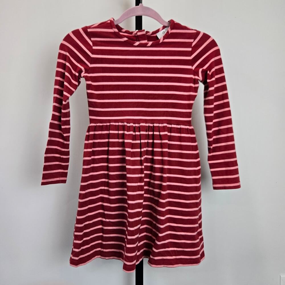 Hanna Andersson Long Sleeve Red Pink Stripe Fit Flare Dress Cotton‎ Size 8 130